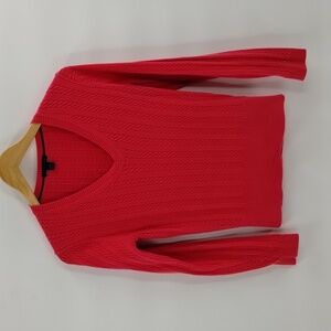 Tommy Hilfiger Cable Knit Sweater Pink Medium Vintage V Neck